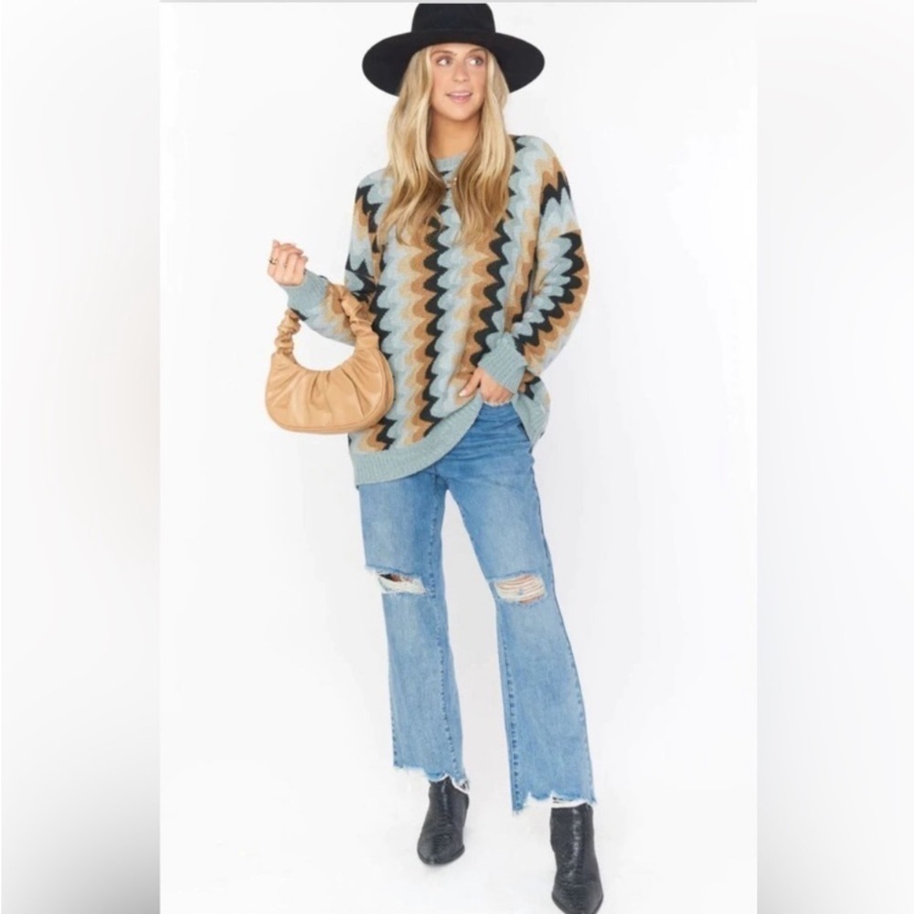 SHOW ME YOUR MUMU Comfy Oversized Knit Boho Sweater In Retro Wave